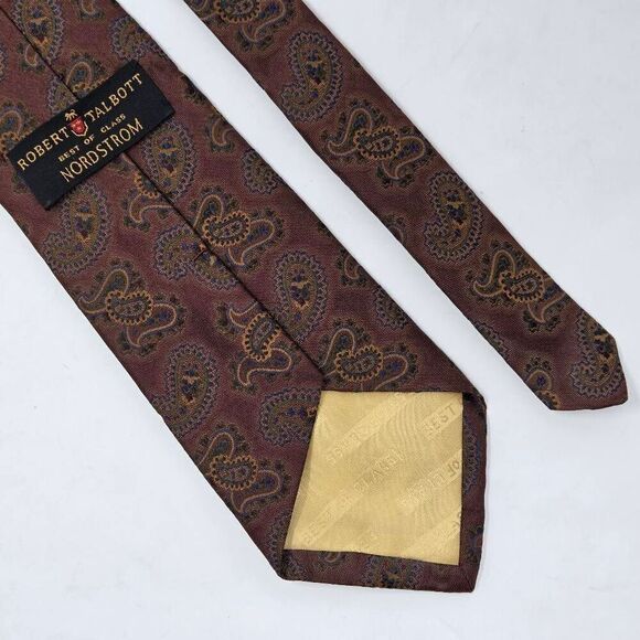 ROBERT TALBOTT BEST OF CLASS SILK TIE BROWN COPPER PAISLEY SATIN 4" X 58" - Picture 2 of 3